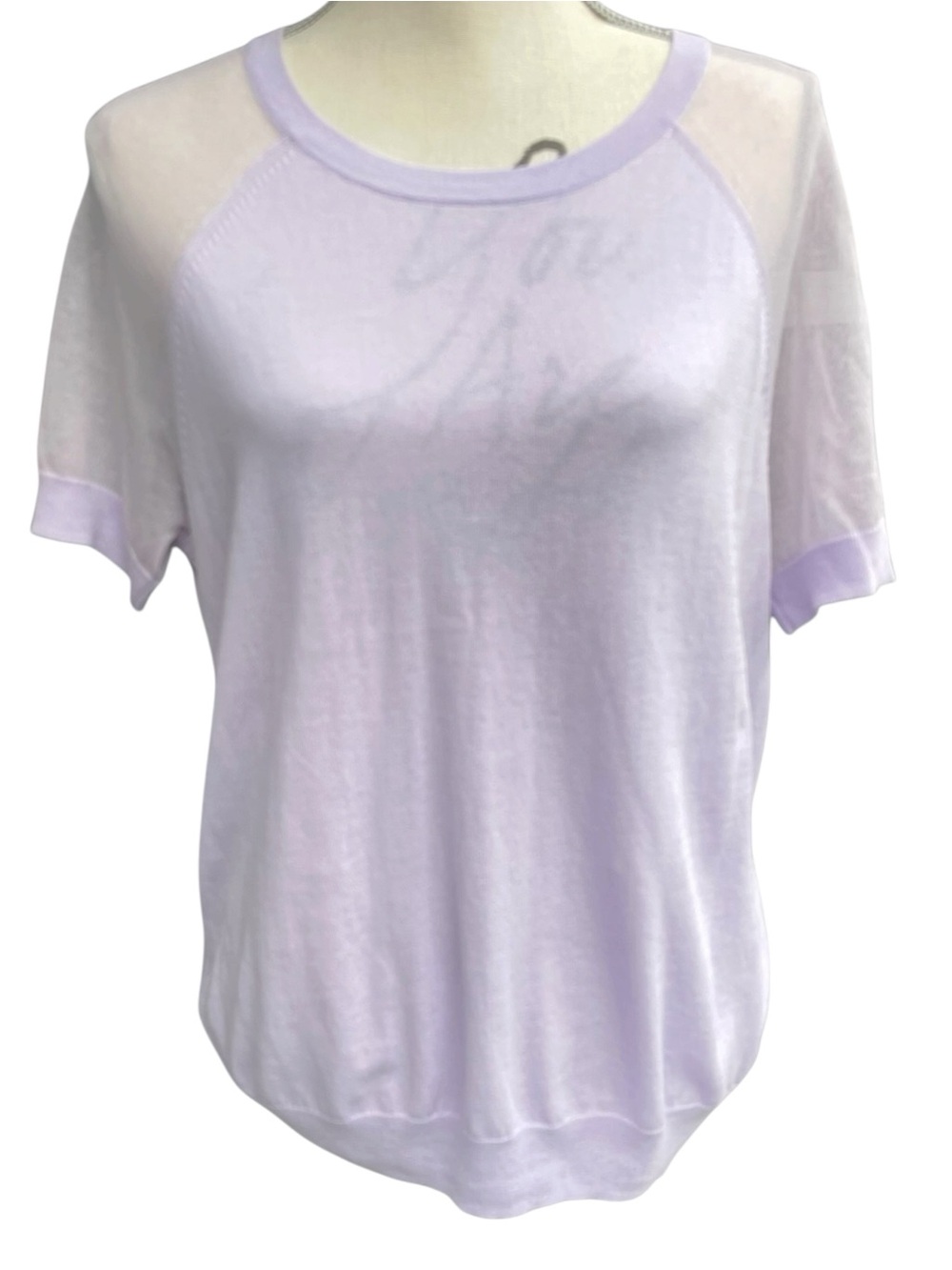 J. Crew Lavender Cotton Crew Neck Sheer Mesh Short Sleeve Top (S)